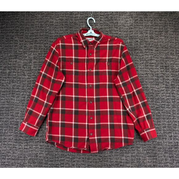 Duluth Trading Shirt Mens Medium Red Plaid Flannel Relaxed Outdoor Cabincore - Picture 1 of 12